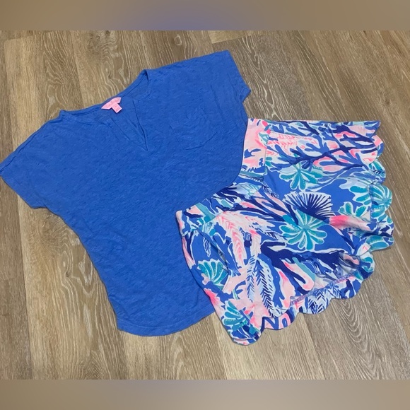 Lilly Pulitzer XS blue shirt and scalloped short set - Picture 1 of 6